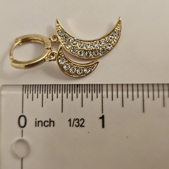 Double Crescent Moon Dangle Earrings - Picture 6 of 6